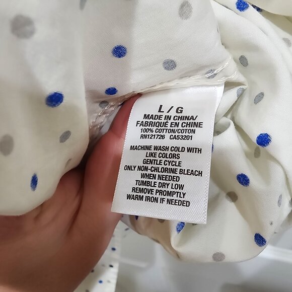 Aeropostale Men’s L Shirt White Blue Dot Button Front Long Sleeve Cotton - Picture 6 of 7